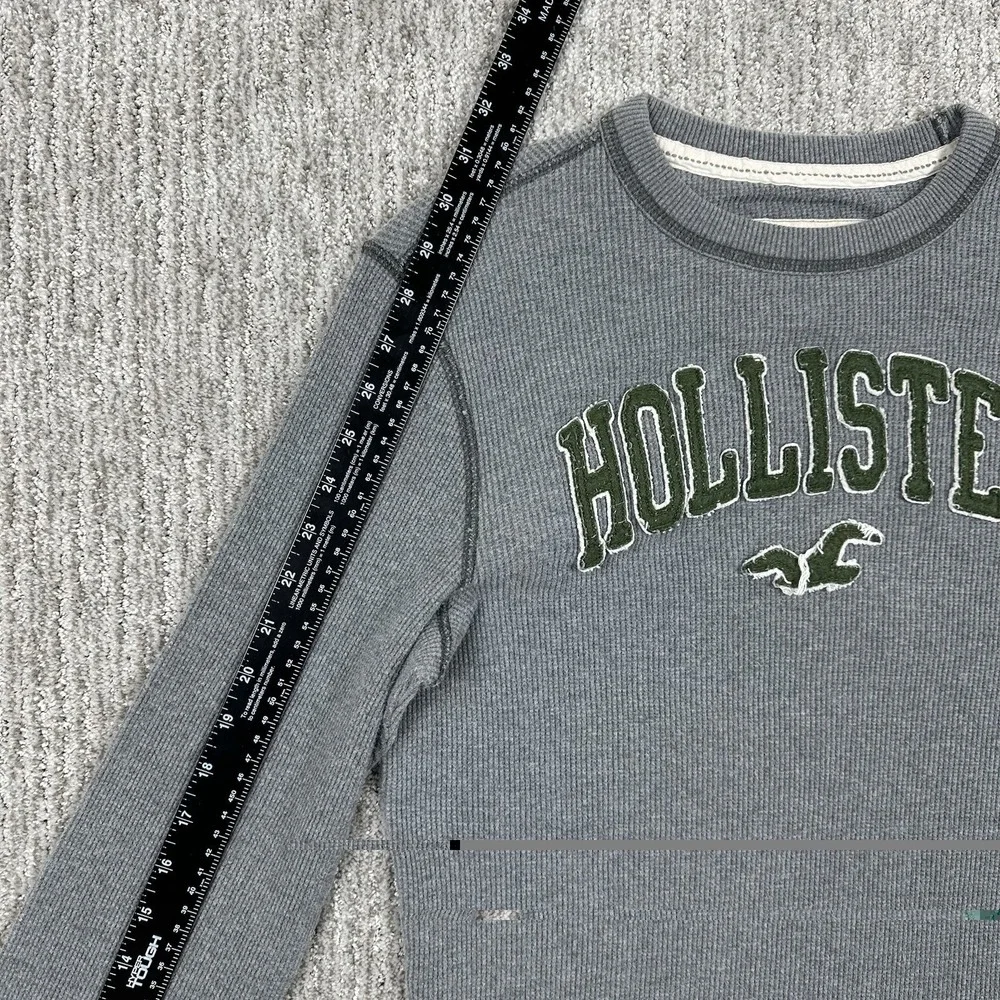 Hollister Mens Long Sleeve Thermal Waffle Knit Shirt Logo Gray Green Size‎ Large